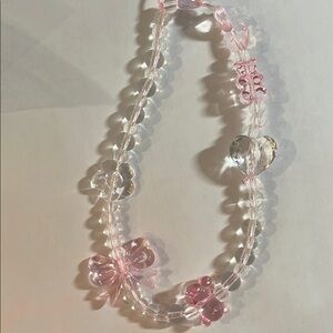Pink and Clear Beaded Phone Strap Charm